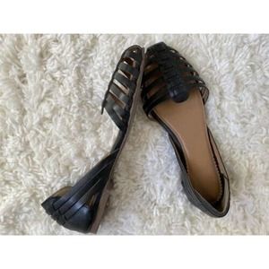 Anthropologie Crevo Sidney Leather Hurache Flat Sandal Black Size 8